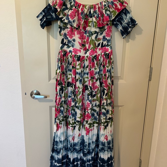 MISA Los Angeles Mirabelle M Pink Blue Dip-Dye Floral Off Shoulder Maxi Dress - Picture 2 of 7